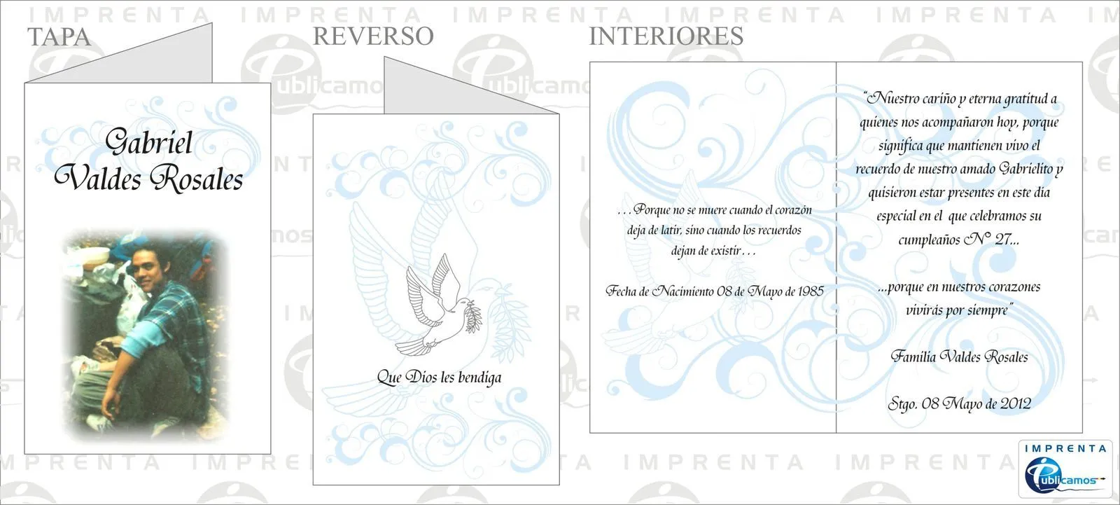 Díptico Paloma 3 / Tarjetas de Agradecimiento de Condolencia ... Díptico Paloma 3 / Tarjetas de Agradecimiento de Condolencia ...