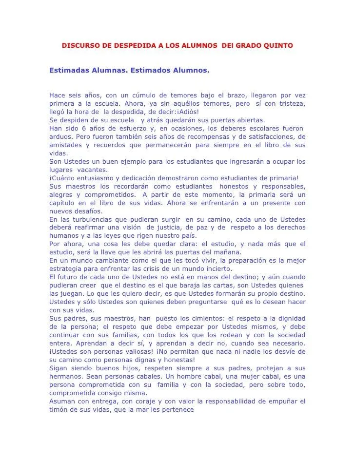 Discurso de despedida a los alumnos