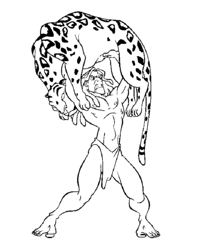 Disegno di Tarzan solleva un leopardo da colorare | Disegni da ...