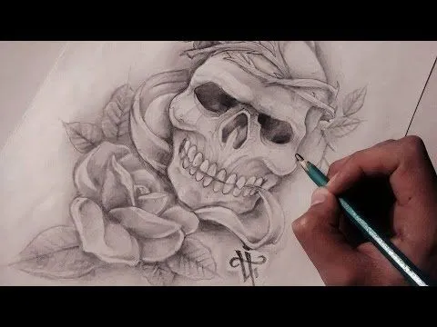 Diseño de Calavera & Rosa Realista / Realistic Skull & Rose ... Diseño de Calavera & Rosa Realista / Realistic Skull & Rose ...