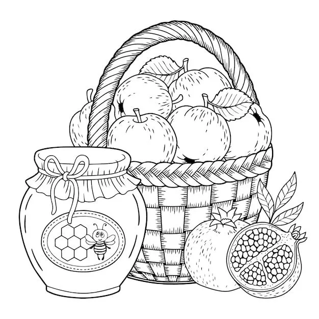 Diseño de cesta de frutas para colorear libro | Vector Premium Diseño de cesta de frutas para colorear libro | Vector Premium