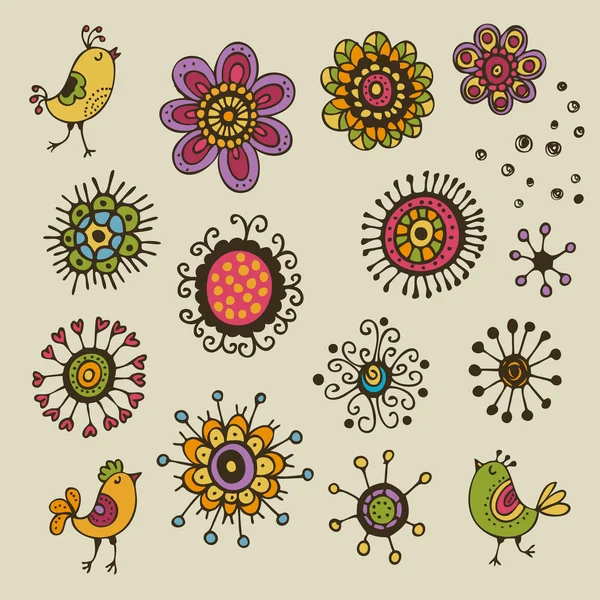 Diseño de elementos florales. vector de dibujos animados con ... Diseño de elementos florales. vector de dibujos animados con ...