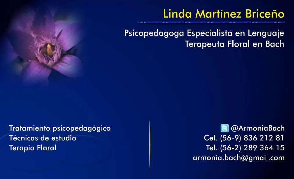 Diseño e Impresión de Tarjetas de Presentación para Linda Martínez / Flores de Bach - Publicamos: Arte / Diseño / Ilustración / Imagen Corporativa / Impresiones Diseño e Impresión de Tarjetas de Presentación para Linda Martínez / Flores de Bach - Publicamos: Arte / Diseño / Ilustración / Imagen Corporativa / Impresiones