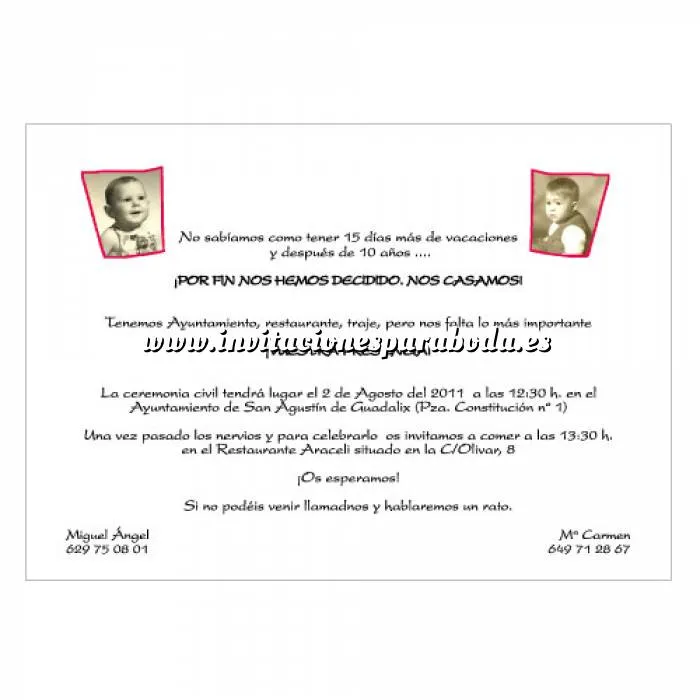 Diseño Invitaciones de boda : ejemplo simple bebes laterales Diseño Invitaciones de boda : ejemplo simple bebes laterales