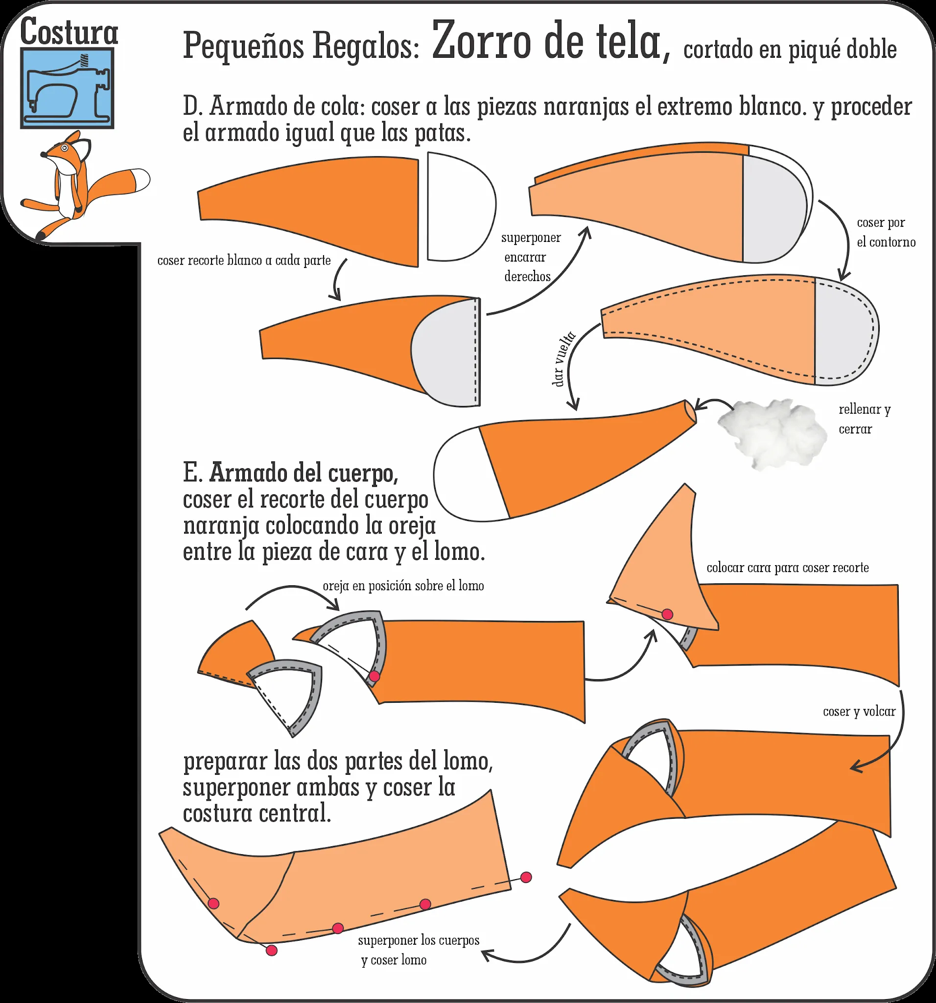 DISEÑO, MOLDES Y COSTURA: Pequeños regalos: Zorro de tela
