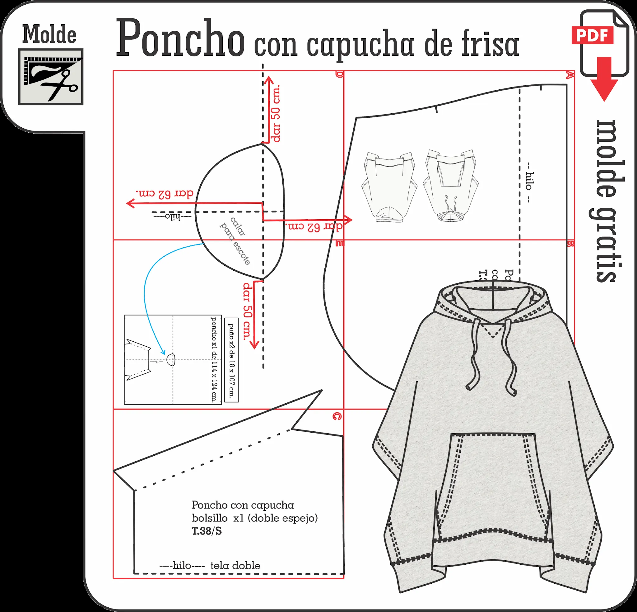 DISEÑO, MOLDES Y COSTURA: Poncho con capucha DISEÑO, MOLDES Y COSTURA: Poncho con capucha