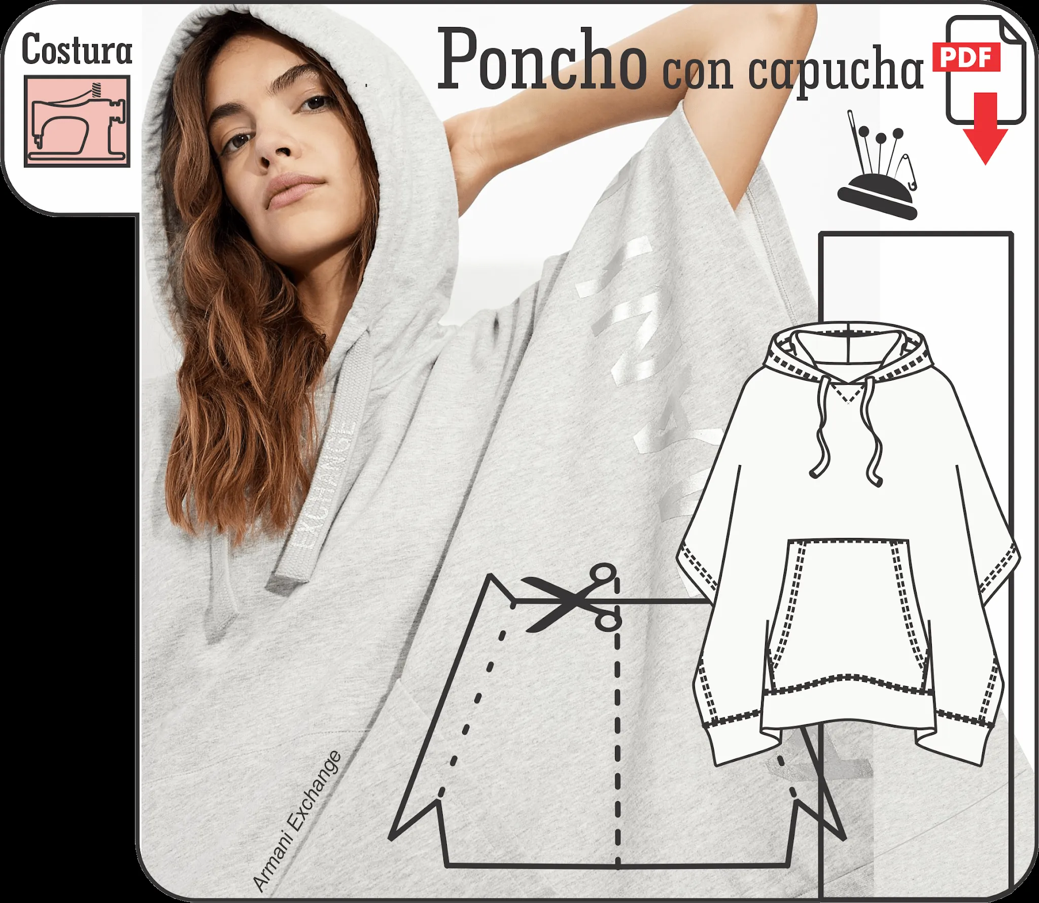 DISEÑO, MOLDES Y COSTURA: Poncho con capucha DISEÑO, MOLDES Y COSTURA: Poncho con capucha