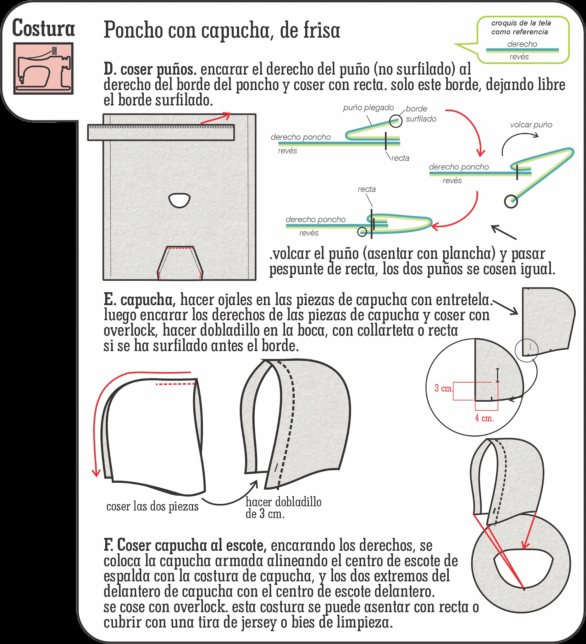 DISEÑO, MOLDES Y COSTURA: Poncho con capucha DISEÑO, MOLDES Y COSTURA: Poncho con capucha