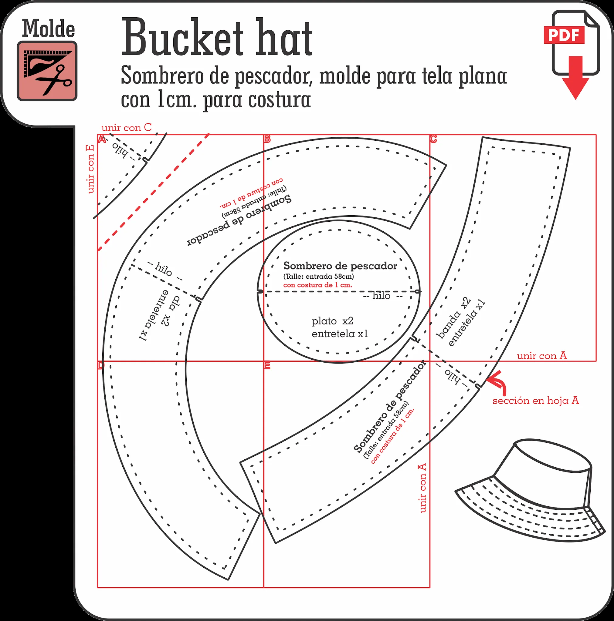 DISEÑO, MOLDES Y COSTURA: Sombrero de pescador DISEÑO, MOLDES Y COSTURA: Sombrero de pescador