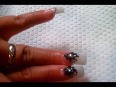 Diseño de Uñas french con flor negra en Alto Relieve - YouTube