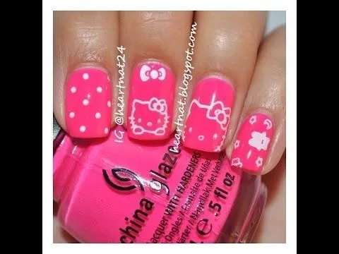 Diseño Uñas Hello Kitty con Esmalte - YouTube