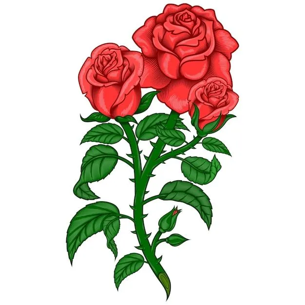 Diseño vectorial de un ramo de rosas con tallo de hojas y espinas | Vector  Premium