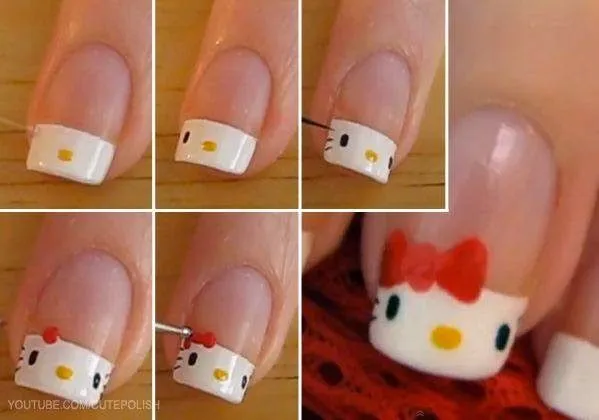 3 Diseños de Uñas decoradas con hello kitty; Paso a paso ...