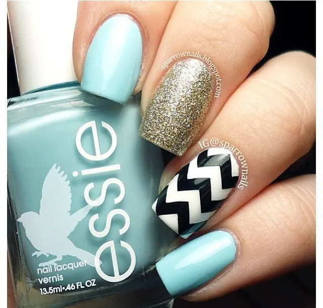 Diseños de uñas #wedding design #nails #uñas #modernas #mint #gold ...