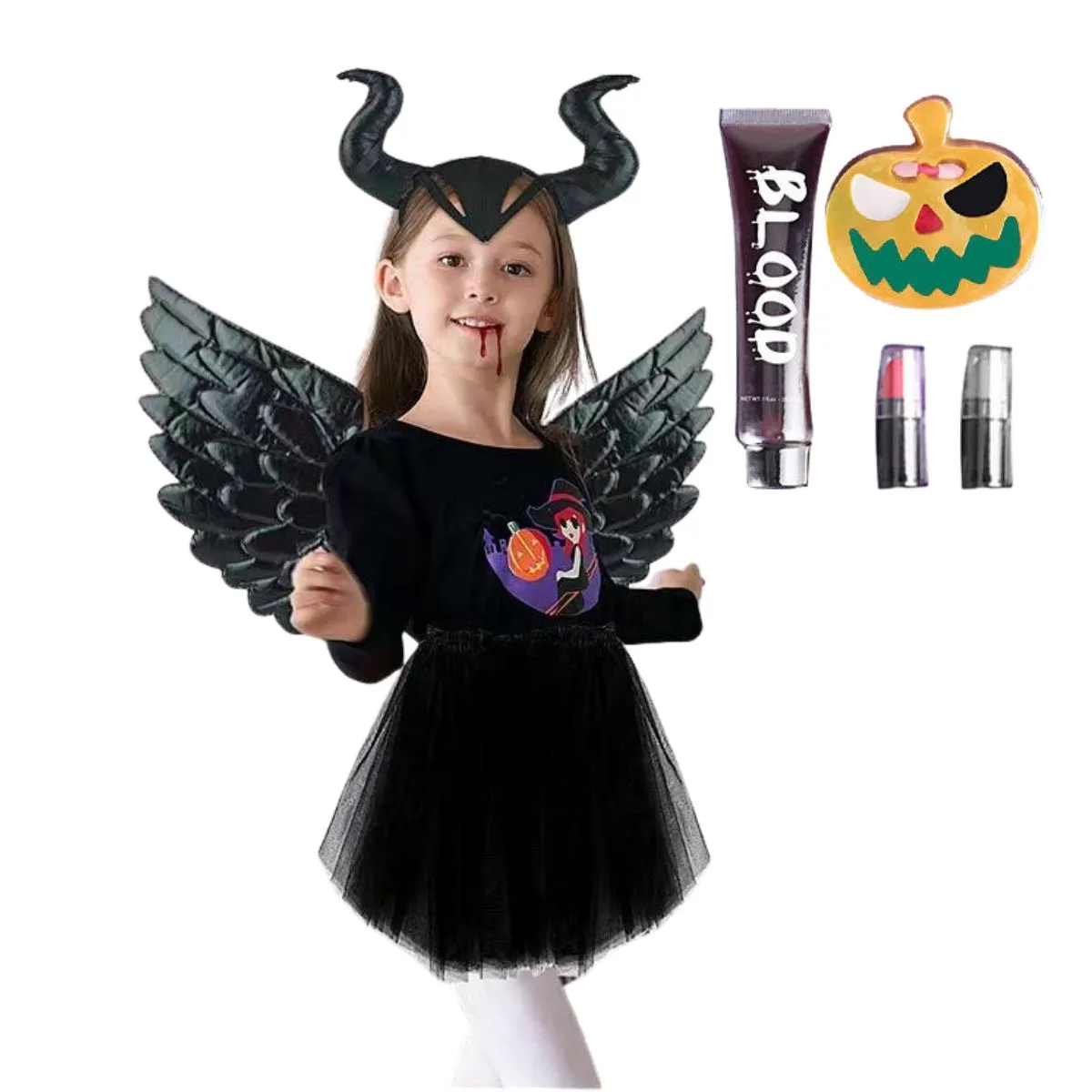 Disfraz Halloween Maléfica Ángel Negro Cuernos Pintacarita - Practiko y Divertido Disfraz Halloween Maléfica Ángel Negro Cuernos Pintacarita - Practiko y Divertido