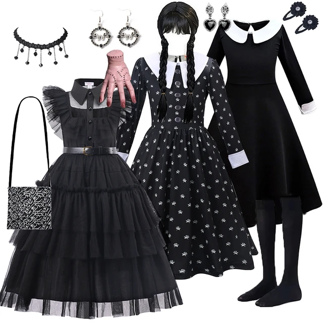 Disfraz de Merlina Addams para niña, vestido de tul para fiesta de  carnaval, traje gótico para niño y niña - AliExpress