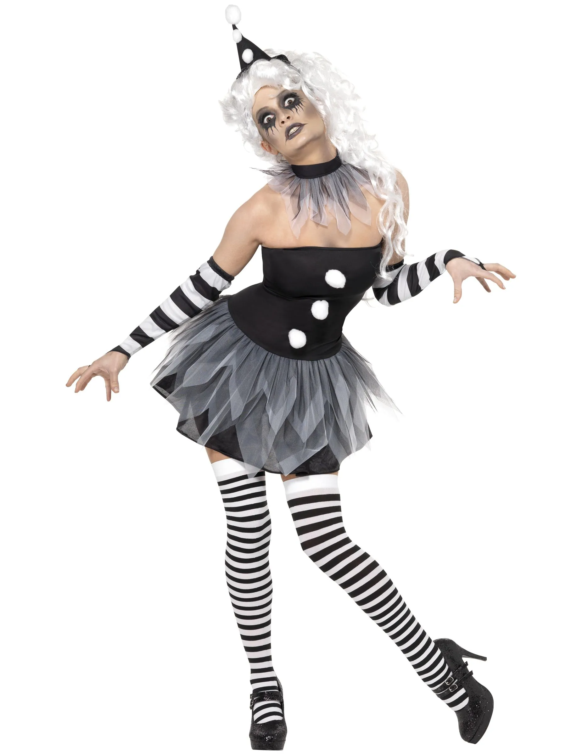 Disfraz sexy de Pierrot para mujer, ideal para Halloween