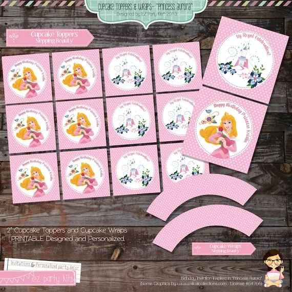 Disney Cumpleaños Princesa Aurora Cupcake Toppers por EZPARTYKITS
