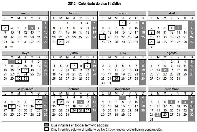 Disponible el calendario 2012 de días inhábiles de la administración Disponible el calendario 2012 de días inhábiles de la administración