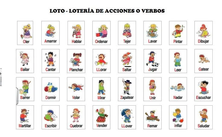 Divertidas láminas, lotería, loto, para trabajar las acciones o ... Divertidas láminas, lotería, loto, para trabajar las acciones o ...