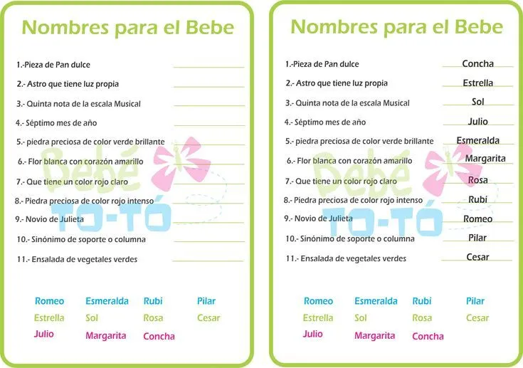 Divertido juego de nombres para BabyShower | Ideas para la fiesta ... Divertido juego de nombres para BabyShower | Ideas para la fiesta ...