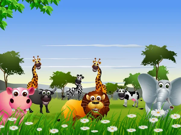 Divertidos animales de dibujos animados con el fondo de la ... Divertidos animales de dibujos animados con el fondo de la ...