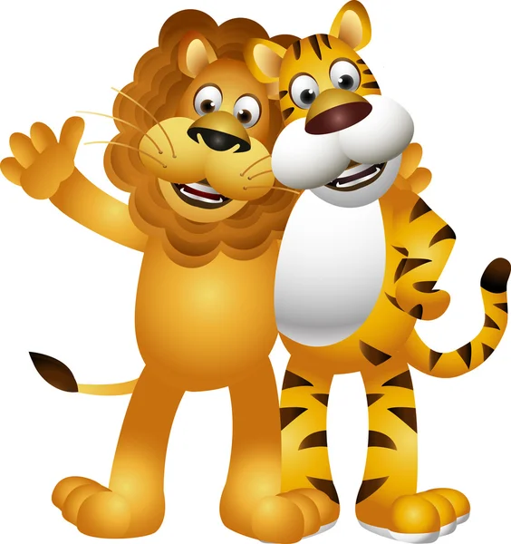 Divertidos dibujos animados de tigre y León — Vector stock ... Divertidos dibujos animados de tigre y León — Vector stock ...
