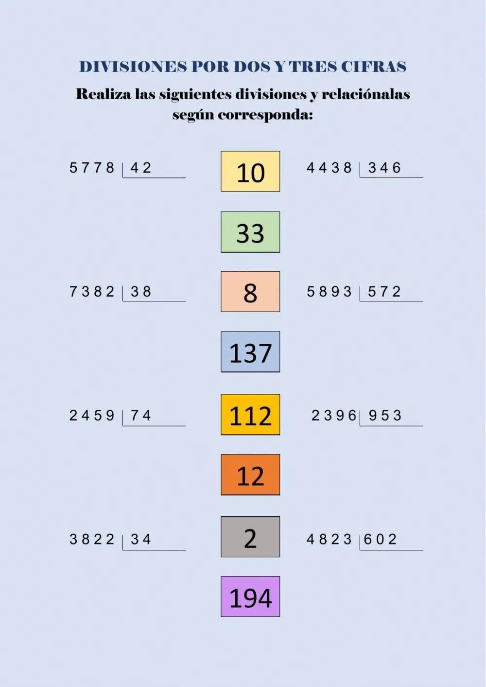 División por dos y tres cifras worksheet | Live Worksheets División por dos y tres cifras worksheet | Live Worksheets