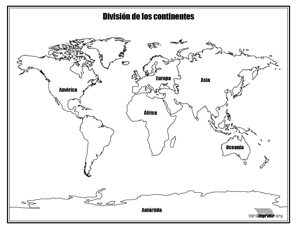 División de los continentes con nombres para imprimir en PDF 2023 División de los continentes con nombres para imprimir en PDF 2023
