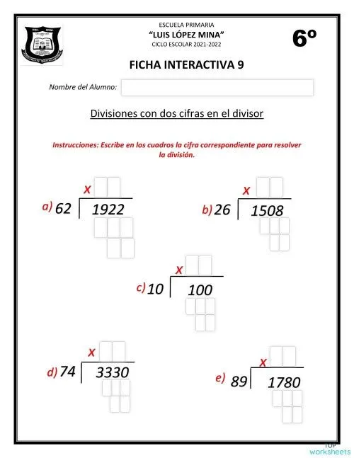 División: fichas interactivas y ejercicios online | TopWorksheets División: fichas interactivas y ejercicios online | TopWorksheets
