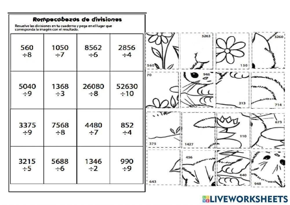 División-rompecabezas worksheet | Live Worksheets