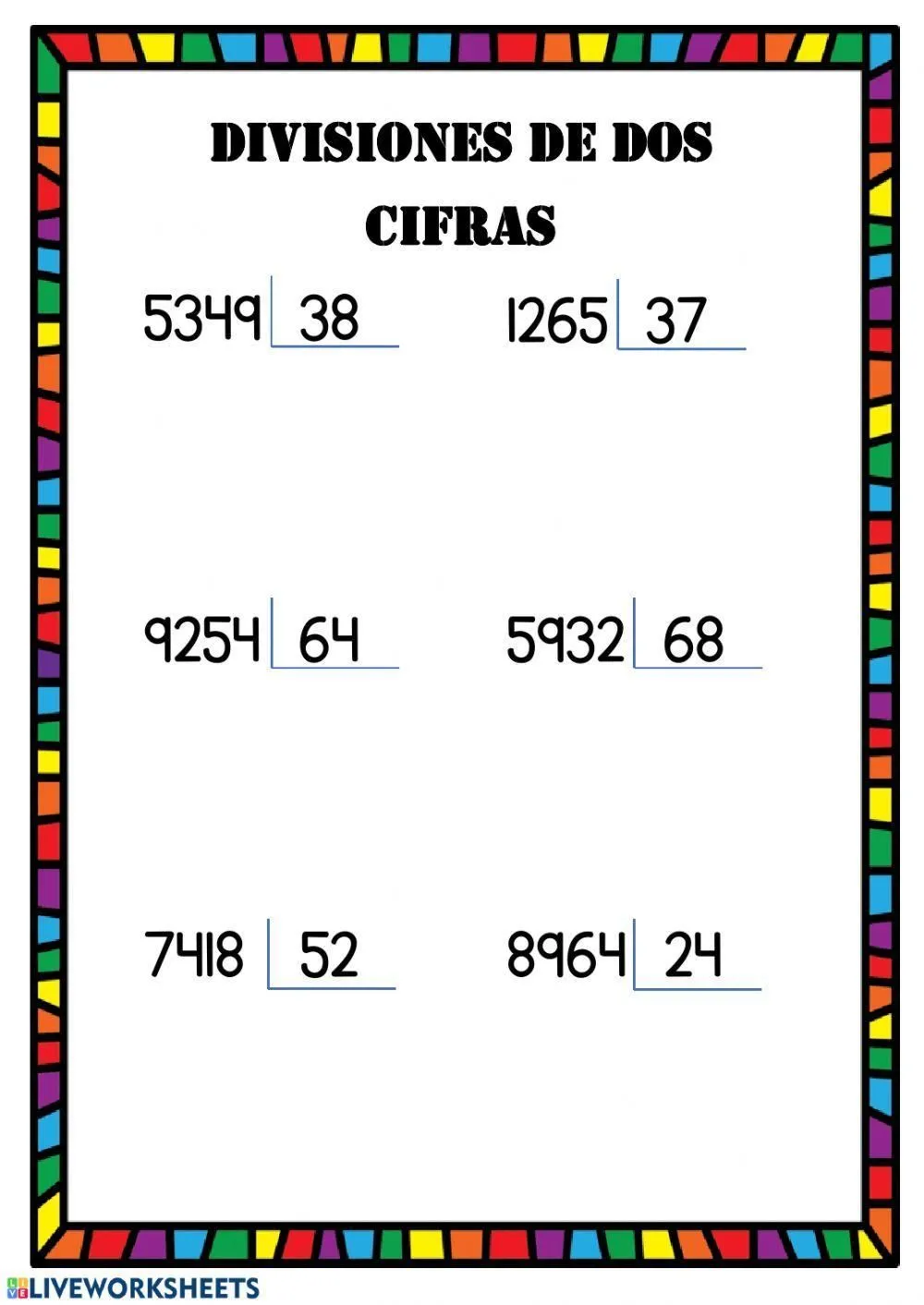 Divisiones de dos cifras worksheet | Live Worksheets Divisiones de dos cifras worksheet | Live Worksheets