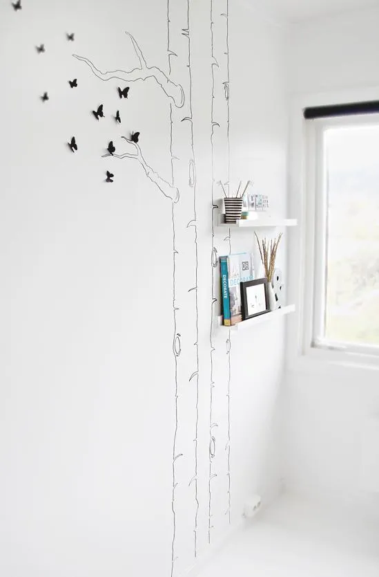 DIY: Dibujar la silueta de un árbol en la pared y añadirle mariposas ... DIY: Dibujar la silueta de un árbol en la pared y añadirle mariposas ...