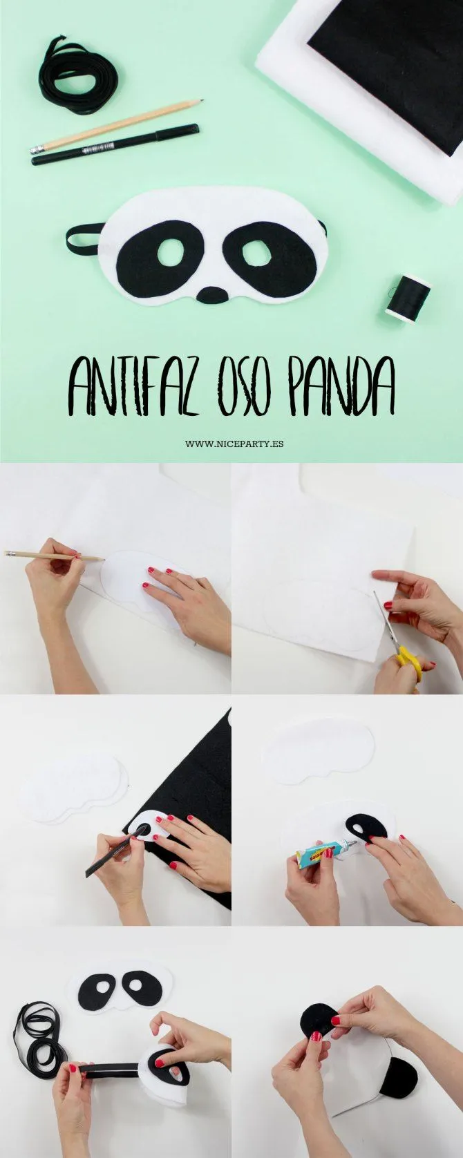DIY máscara de oso panda para niños y mayores DIY máscara de oso panda para niños y mayores