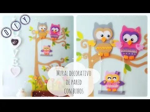 DIY ✿ Mural decorativo con buhos goma EVA | Owl family wall decor ...