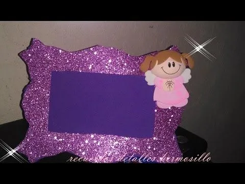 DIY como hacer recuerdo bautizo porta retrato para niña de fomy ...