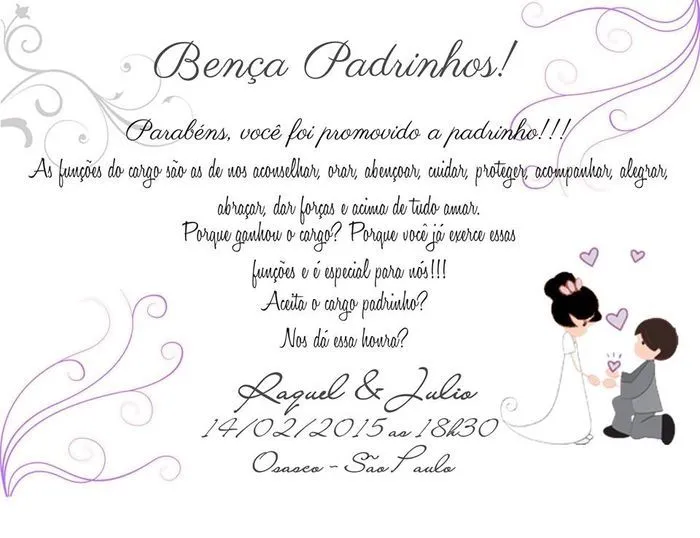 Dizeres dos convites padrinhos e pais feitos..hehee