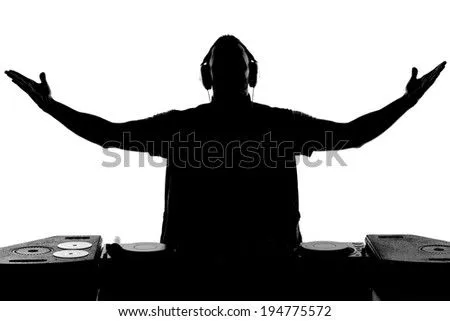 Dj Silhouette. Silhouette Of Dj Gesturing And Spinning On ... Dj Silhouette. Silhouette Of Dj Gesturing And Spinning On ...
