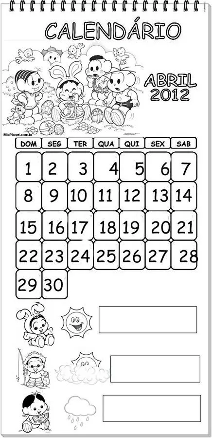 Calendário Turma da Mônica 2012 | Atividades pra colorir Calendário Turma da Mônica 2012 | Atividades pra colorir