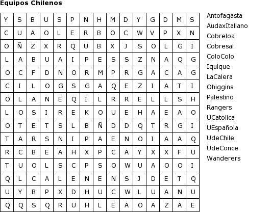 Doble Amarilla: Sopa de Letras Equipos Chilenos Doble Amarilla: Sopa de Letras Equipos Chilenos
