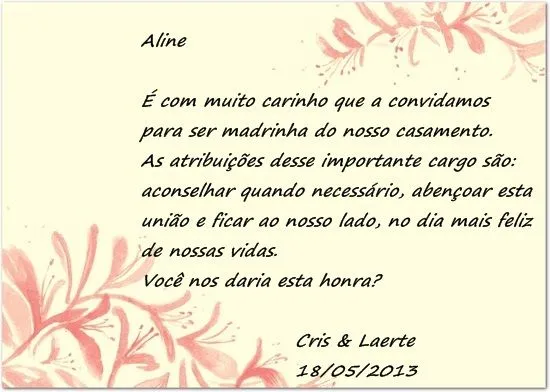 Doce Começo...: Convidando os padrinhos