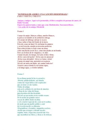 Documento "20 Poemas de Amor y una Canción Desesperada" Pablo ...