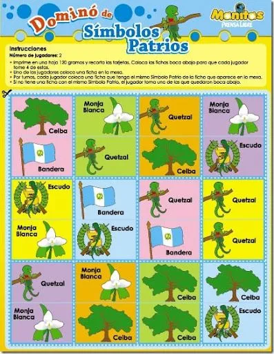 dominó para colorear símbolos patrios de Guatemala | Jugar y colorear dominó para colorear símbolos patrios de Guatemala | Jugar y colorear