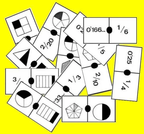 DOMINÓ DE FRACCIONES-COMO PARTES DE UN TODO Y COMO DECIMAL ... DOMINÓ DE FRACCIONES-COMO PARTES DE UN TODO Y COMO DECIMAL ...