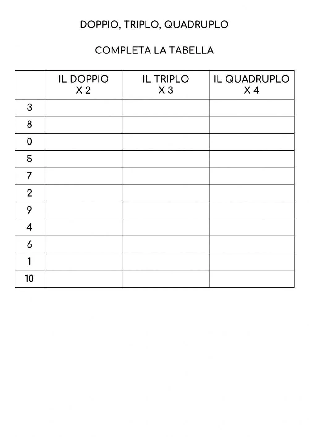 Doppio, triplo e quadruplo worksheet | Live Worksheets