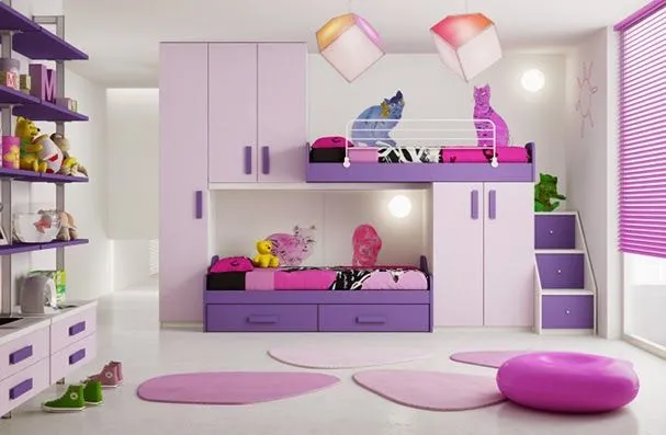 DORMITORIO LILA Y ROSA PARA NIÑAS - HABITACIÓN PARA NIÑAS ROSA Y ...