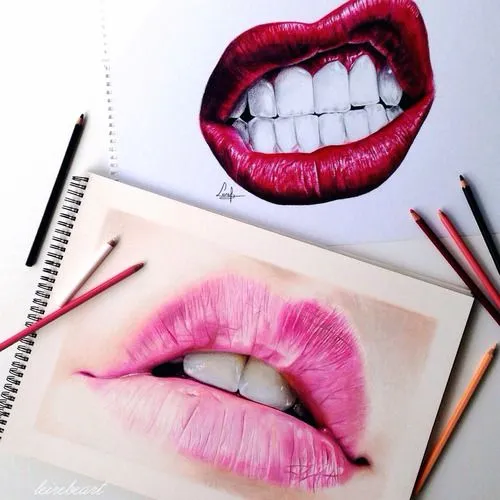 drawing art red pencils lips artist pink color teeth drawings ... drawing art red pencils lips artist pink color teeth drawings ...