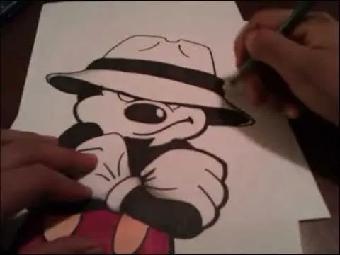 drawing character mickey mouse gangster (outline) - YouTube