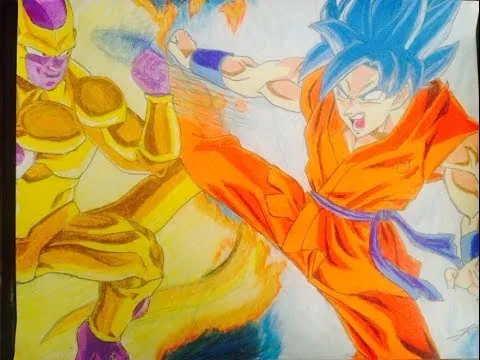 Drawing Goku SSGSS vs Golden freezer/Dibujando a Goku SSJ DIOS SSJ ...