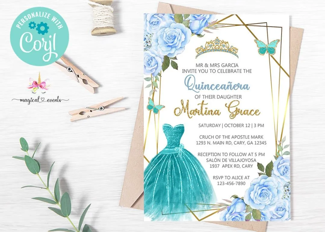 Dulce 16 Invitación Quinceañera marco oro rosas azules mariposas quinceañera turquesa dulce 16 corjl imprimible digital editable. - Etsy México Dulce 16 Invitación Quinceañera marco oro rosas azules mariposas quinceañera turquesa dulce 16 corjl imprimible digital editable. - Etsy México
